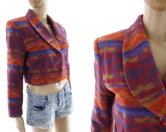 Vintage 90s Cropped Blazer 1990s Southwestern Wool Jacket