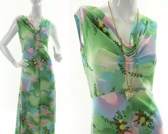 Vintage 70s Tree Print Dress Sleeveless Maxi Dress XS/S