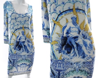 Roberto Cavalli Just Cavalli Poseidon Print Dress Blue Stretch Mini