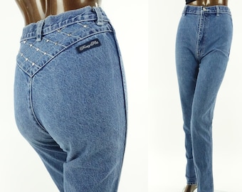 80s Fancy Ass Jeans Tapered Embellished Studded High Waisted Blue Jeans Womens 26" Waist