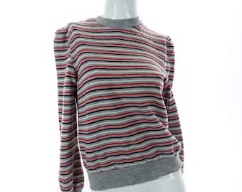 Vintage 70s Sweatshirt Striped Pullover Top 70s Puff Sleeve Avon Sweater Misses' / XXS