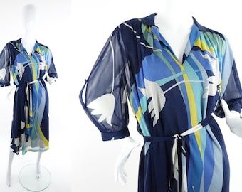 Vintage 70s Prince Carmino Dress 1970s Designer Couture Floral Dress M/L