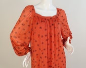 Vintage 70s Bohemian Maxi Dress Lewis Howard Dress 1970s Long Floral Print Dress with Bishop Sleeves - S M