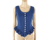 Vintage Denim Corset Top 90s Blue Jean Shirt Anchor Button Front Tank Women S