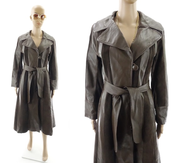 Vintage 70s Leather and Suede Coat Long Brown Tren