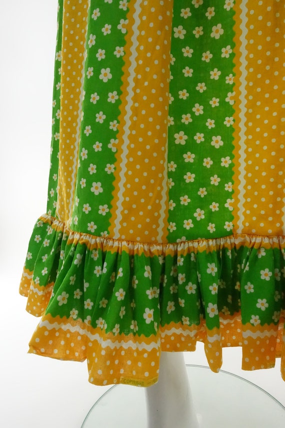 1960s 70s Flower Power Skirt Vintage Floral Polka… - image 3