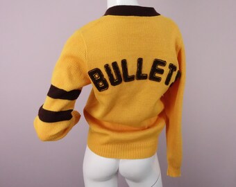 Vintage Varsity Sweater Boylen Bullets Cheerleader V Neck Pullover Medium