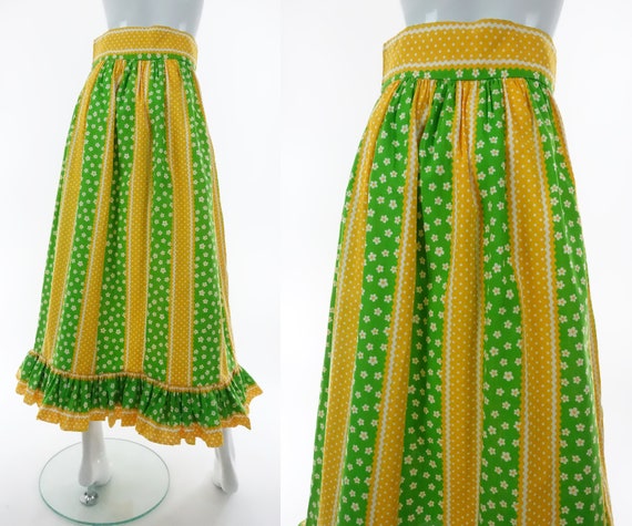 1960s 70s Flower Power Skirt Vintage Floral Polka… - image 2
