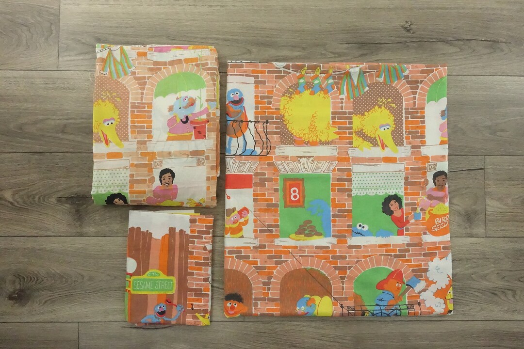 Vintage 70s Sesame Street Sheet Set Pillowcase Flat Fitted Twin ...