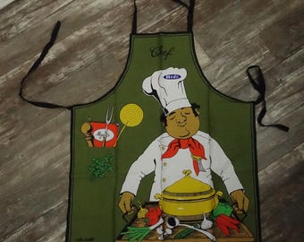 Vintage Fisba Stoffels Apron 1970s 80s Hero Chef 100% Cotton Kitchen Cover Up