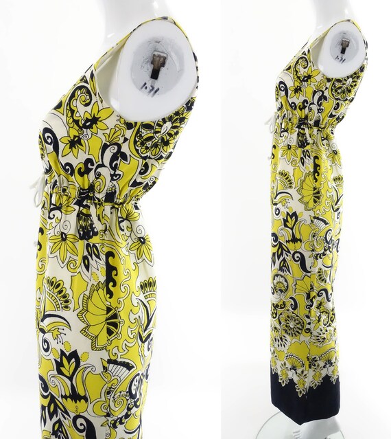 1960s 70s Yellow Black Paisley Dress 1970s Psyche… - image 5