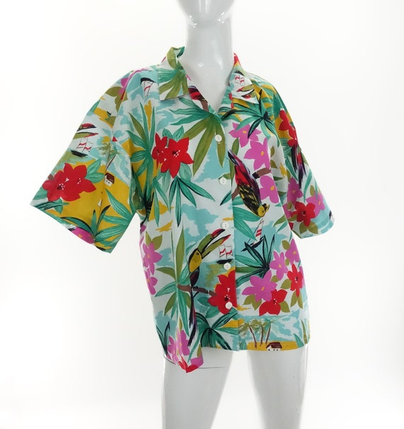 1980s Hawaiian Shirt Sears Tradition Tropical Prin