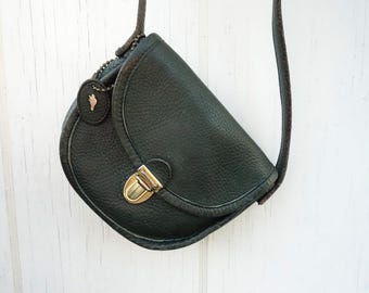 1980s ROOTS Green Leather Crossbody Bag Small Purse Made in Canada