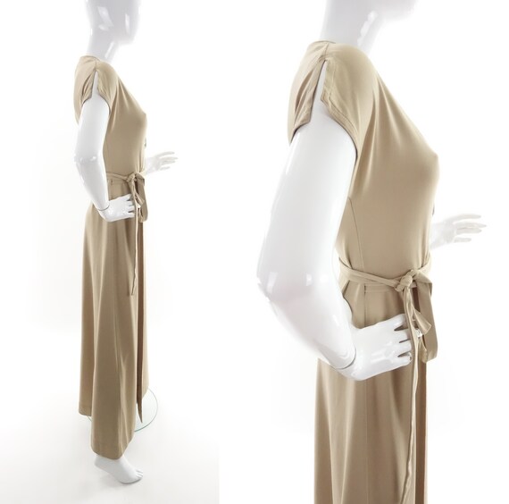 70s Clovis Ruffin Wrap Dress Beige Jersey Knit Ma… - image 3