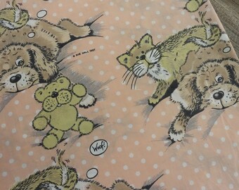 Vintage Sue Hall Snatch the Dog and Friends Bed Sheet Twin Flat 