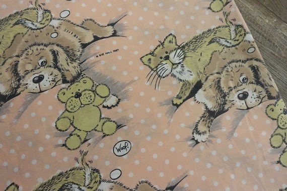 Vintage Sue Hall Snatch the Dog and Friends Bed Sheet Twin Flat
