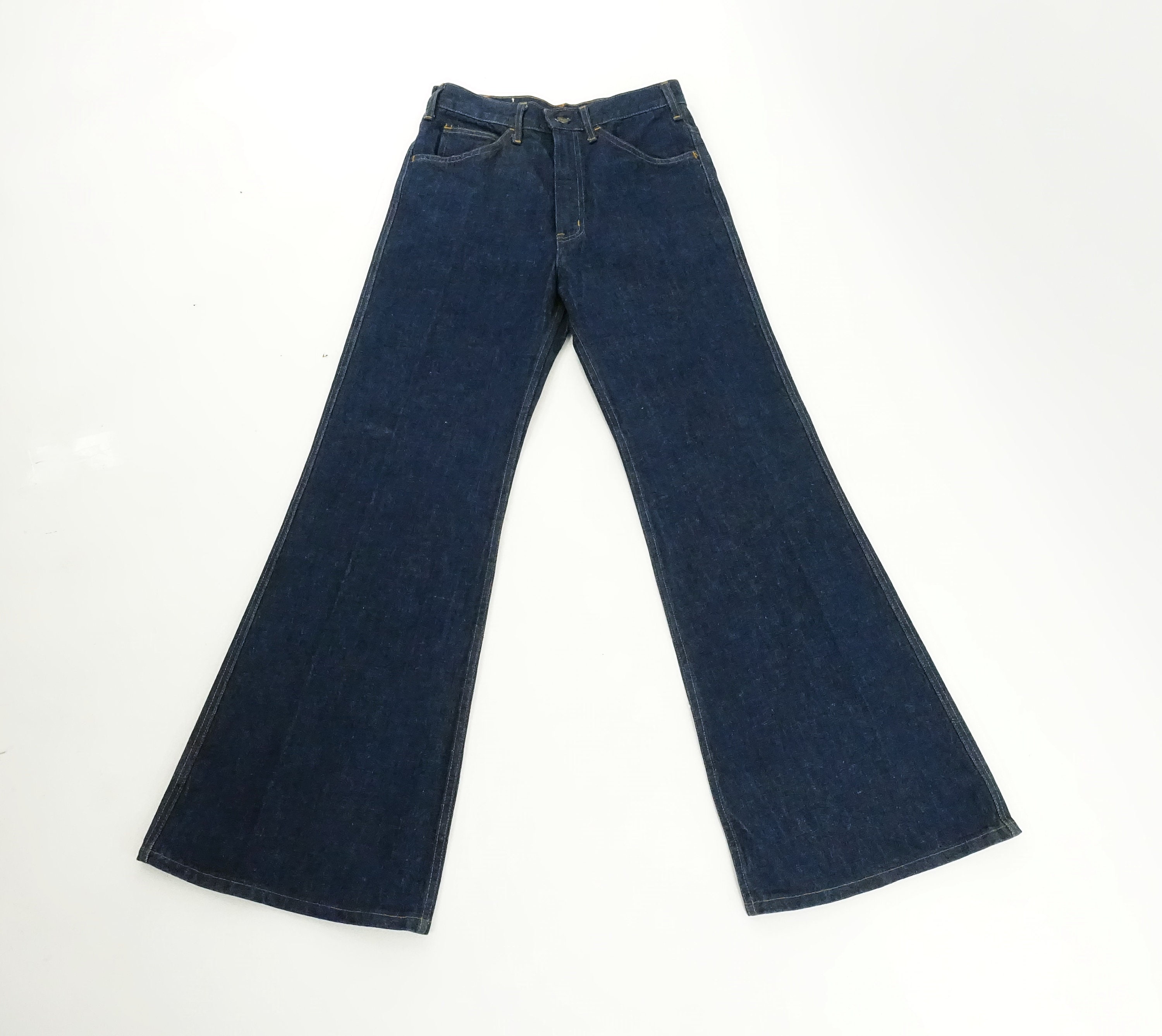 Buy 70s Denim Bell Bottom Jeans 30, Vintage 1970s Dark Denim High