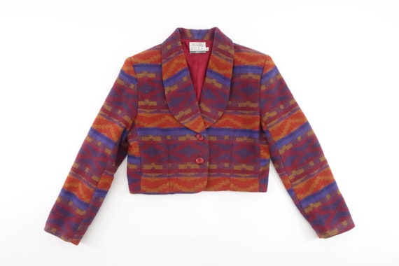 90s Cropped Blazer Vintage Southwestern Wool Jack… - image 2