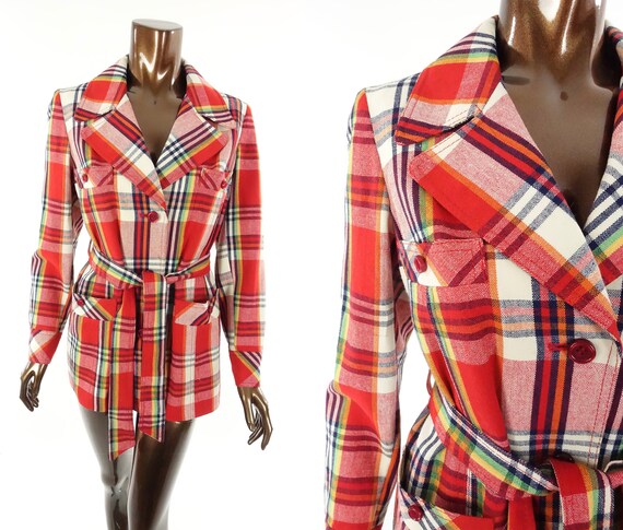 70s Rainbow Plaid Jacket Vintage UTEX Coat Tartan