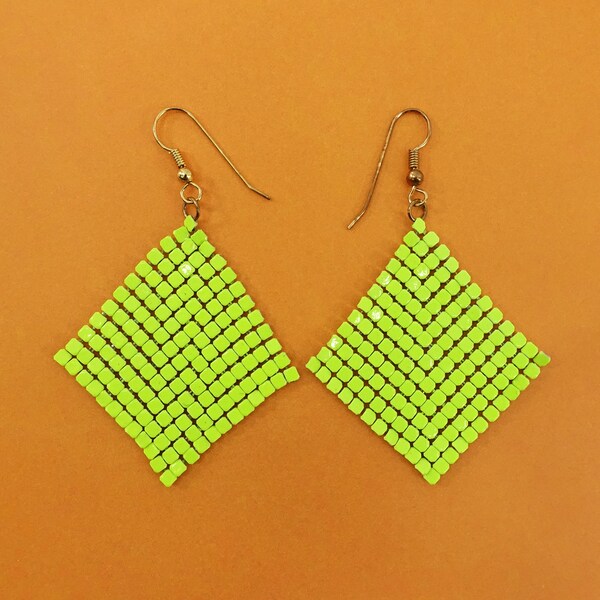 Vintage 80s Neon Mesh Earrings Dangle Hook Back Retro 1980s Costume Jewelry