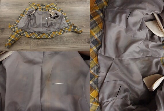 Vintage Cropped Plaid Wool Jacket Gray Yellow Tartan Shirt