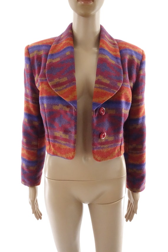 90s Cropped Blazer Vintage Southwestern Wool Jack… - image 9