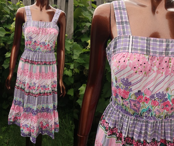 70s Floral Dress Vintage 1970s Cotton Sundress XS - image 2