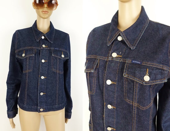 Vintage GUESS Denim Jacket 90s Dark Wash Jean Jac… - image 3