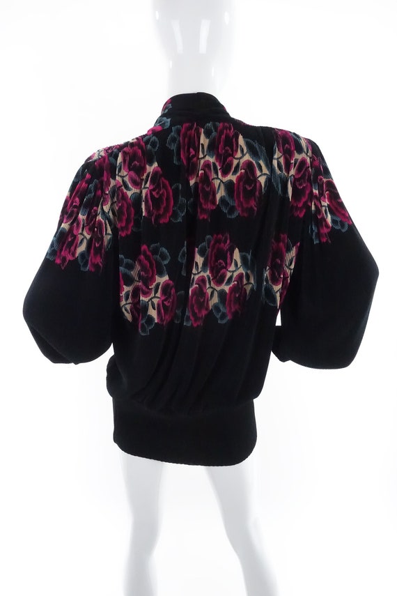 Vintage 80s Virginie Paris Top Black Pink Floral … - image 3