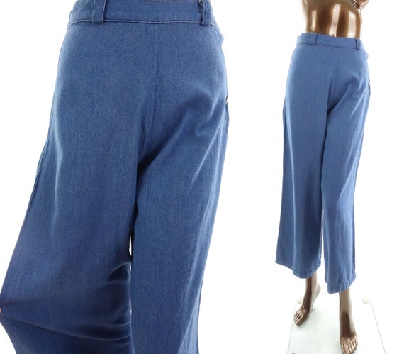 Vintage Chambray Pants Cropped Wide Leg 