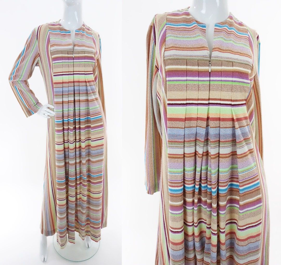 70s Striped Terry Cloth House Dress Vintage St Michael Nightgown