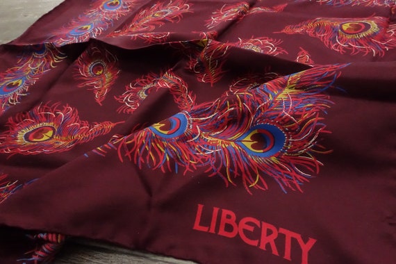 1970s Liberty of London Scarf Silk Peacock Feathe… - image 6