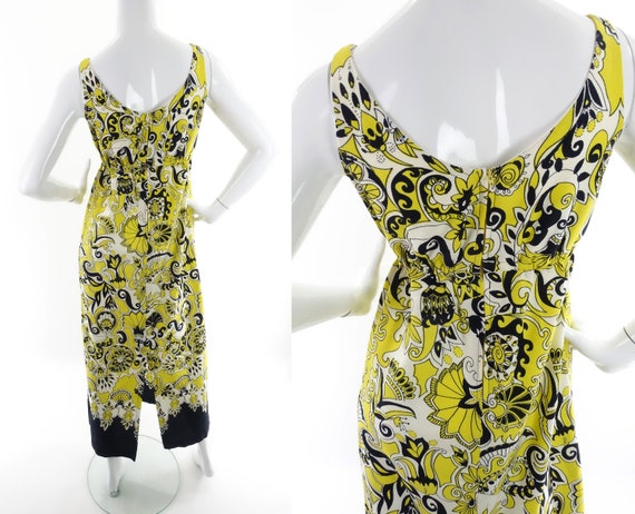 1960s 70s Yellow Black Paisley Dress 1970s Psyche… - image 3