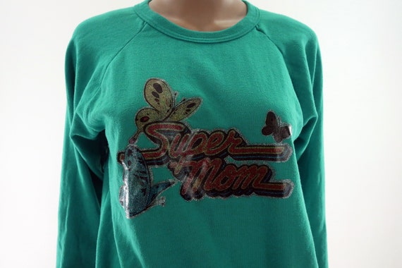 Vintage 70s SUPER MOM Sweatshirt 1970s 80s Sparkl… - image 1