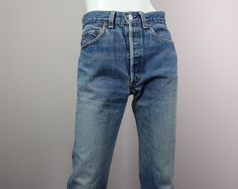 Vintage 90s Levi's 501 Blue Jeans Distressed Red Tab Button Fly 28" x 28"