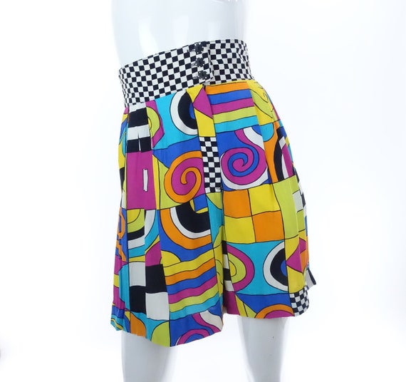 1980s 90s Colorful Shorts High Waisted Geometric … - image 1