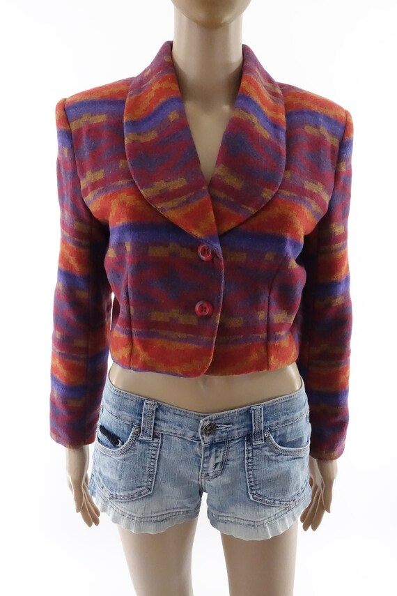 90s Cropped Blazer Vintage Southwestern Wool Jack… - image 4