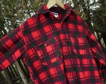 Vintage Champion Flannel Shirt Red Plaid Check Button Up Shirt Jacket Shacket