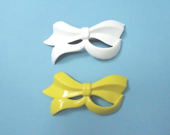1980s Large Plastic Bow Hair Clip Barrette, Set of Two: Yellow and White