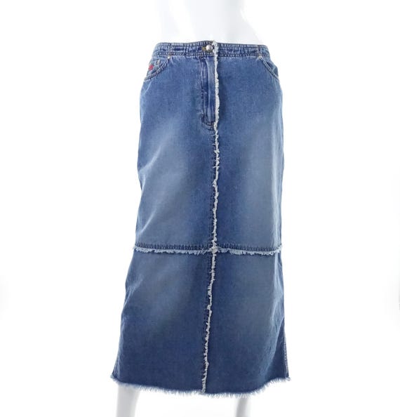 Ralph Lauren Patchwork Denim Maxi Skirt 1990s Y2K Size 6 / 30