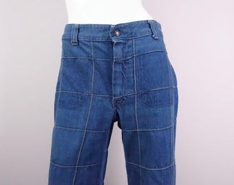 Vintage 70s Patchwork Bell Bottom Jeans Mid Rise 29" x 27"