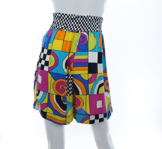 1980s 90s Colorful Shorts High Waisted Geometric … - image 2