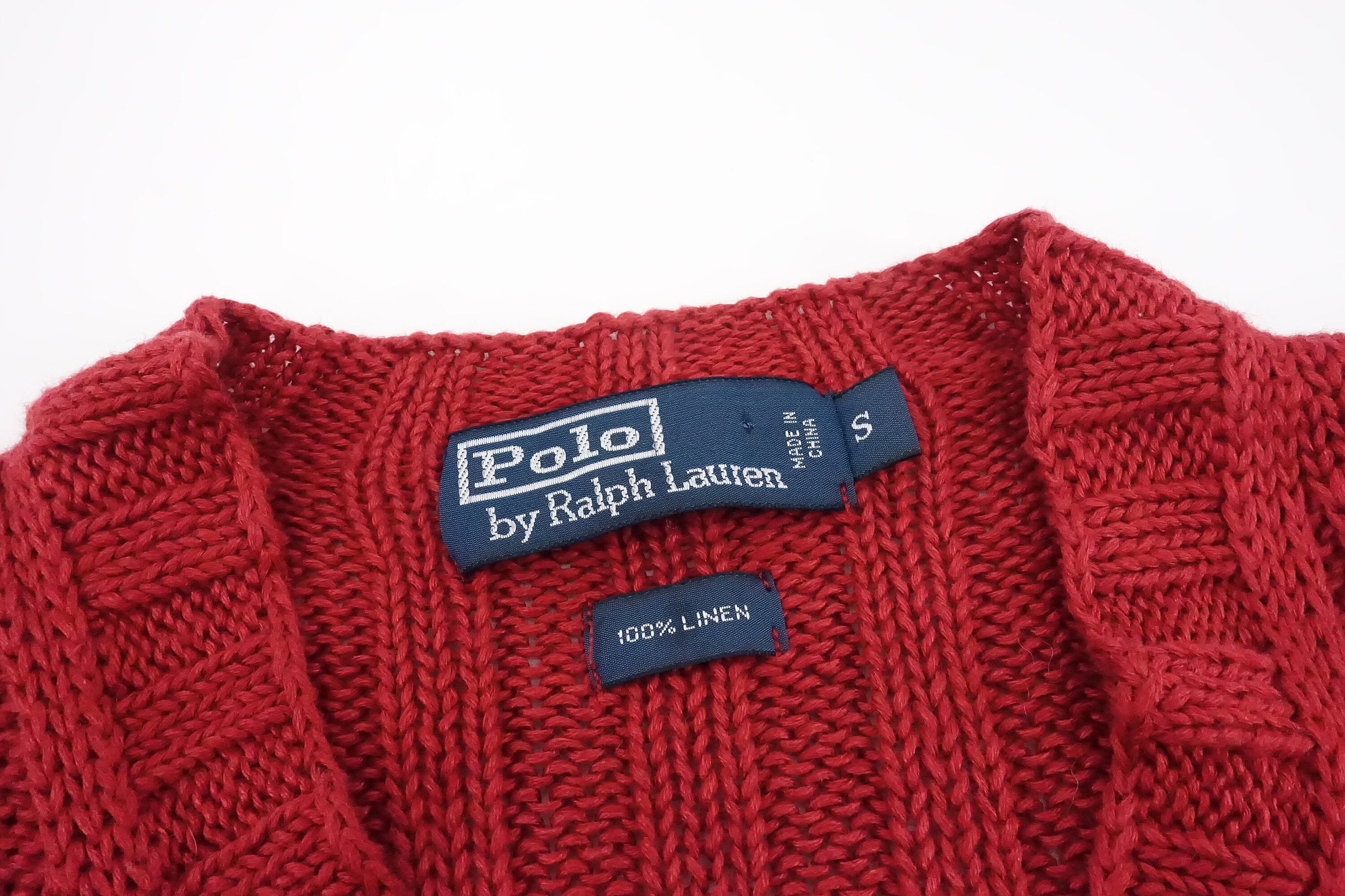 Vintage Polo Ralph Lauren Linen Sweater Red Rib Knit
