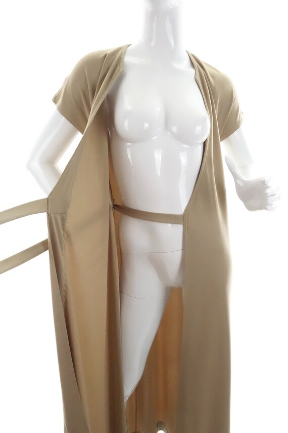 70s Clovis Ruffin Wrap Dress Beige Jersey Knit Ma… - image 5