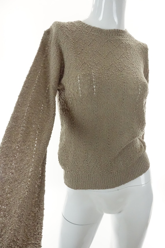1970s Sweater Thin Pointelle Knit Pullover Mocha Brown New Old Stock XS S