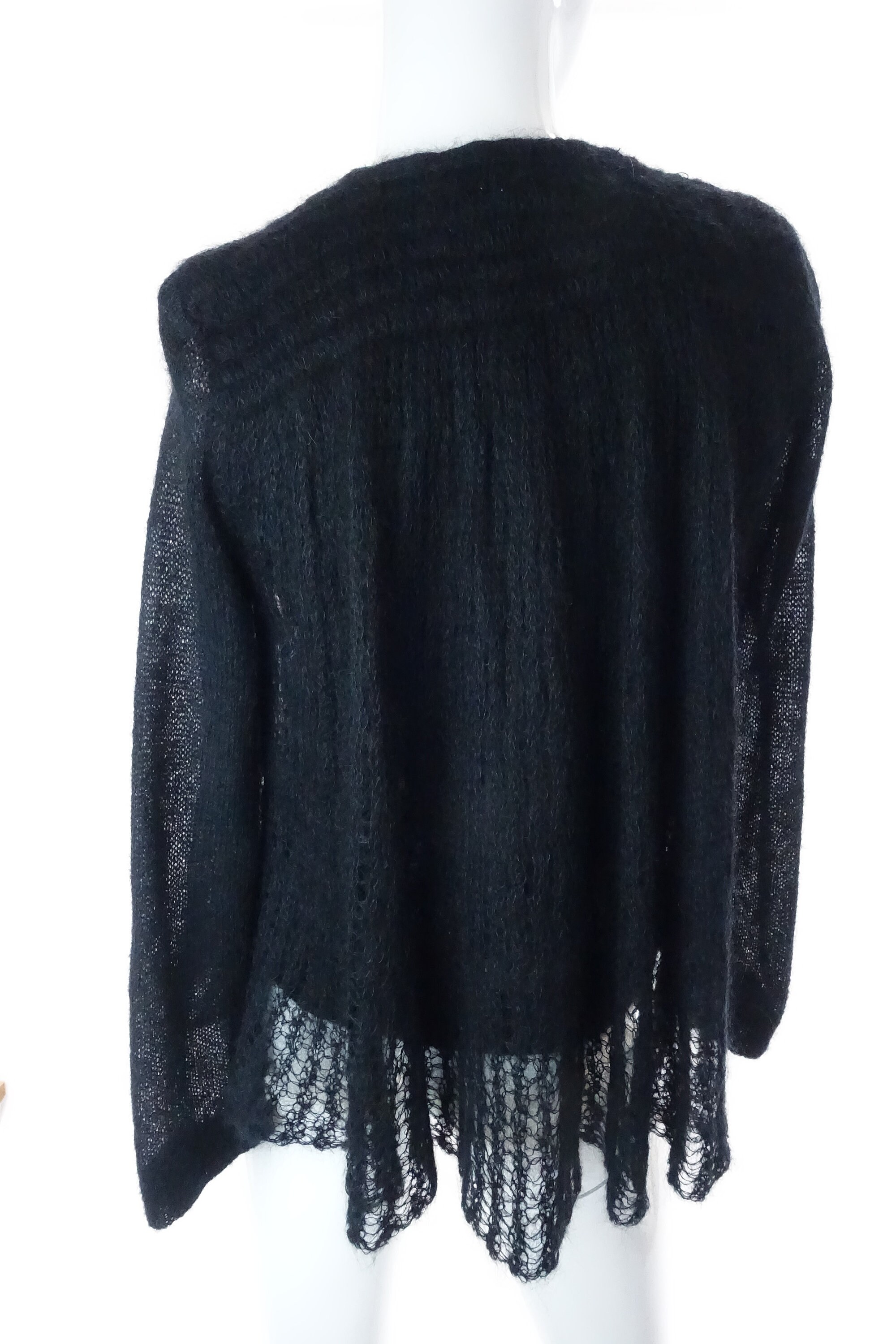 1970s Black Mohair Cardigan Sweater: Sheer Knit Overlay Antonella 