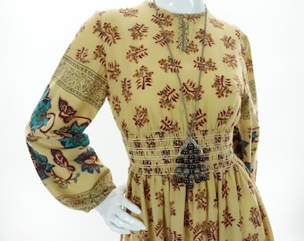 Vintage 70s India Dress Floral Block Print Bohemian Festival Maxi XS / S