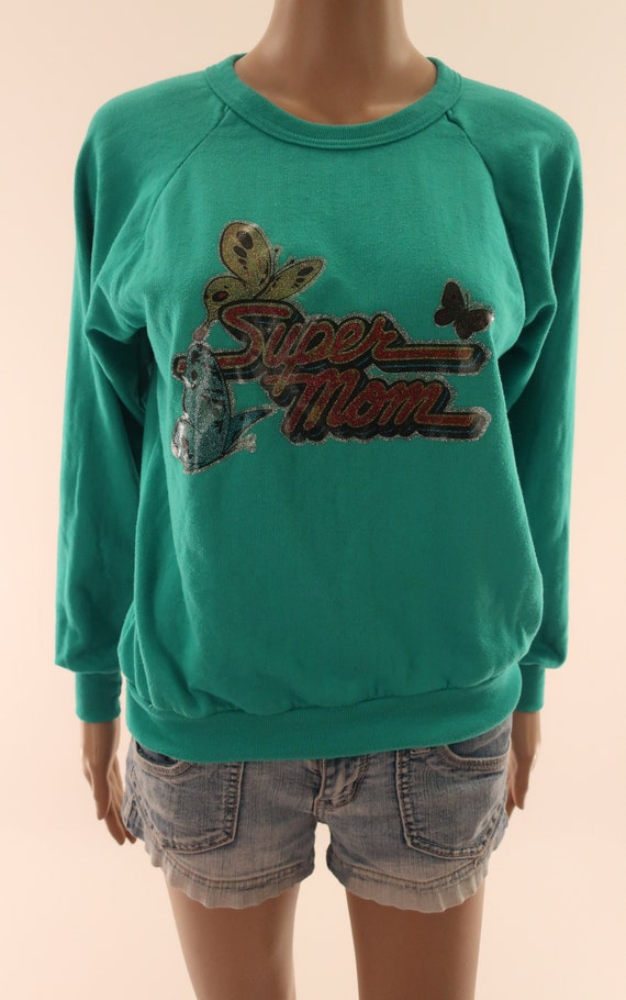 Vintage 70s SUPER MOM Sweatshirt 1970s 80s Sparkl… - image 2