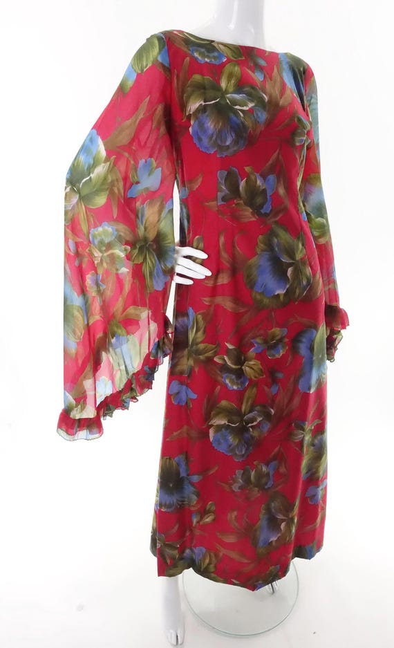 Vintage 70s Red Floral Chiffon Maxi Dress Long Flowy Angel Sleeves Party Gown - Etsy Vintage 70s Red Floral Chiffon Maxi Dress Long Flowy Angel Sleeves Party Gown - Etsy