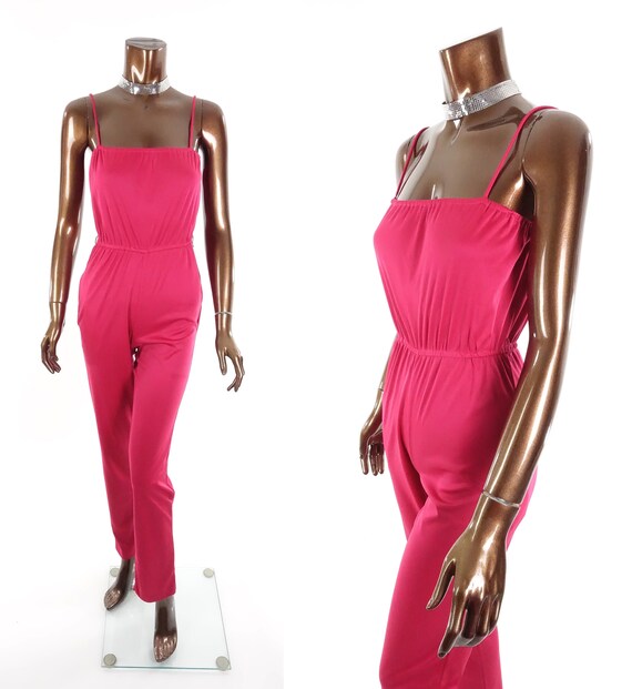 Vintage 70s 80s Jumpsuit Magenta Hot Pink One Piec